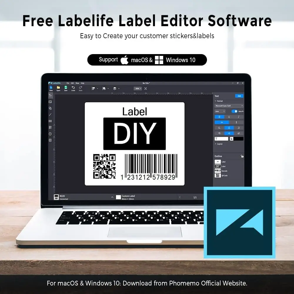 Phomemo M220 Label Maker Portable Sticker Maker Machine for Barcode Home Office & Small Business Compatible with Phones&PC
