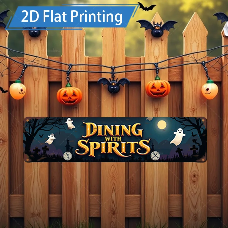1 Stück 20,3 x 30,5 cm großes Metallschild „Esszimmer mit Geister“ Metallschild, gruselige Kürbisgeister-Dekoration für Party