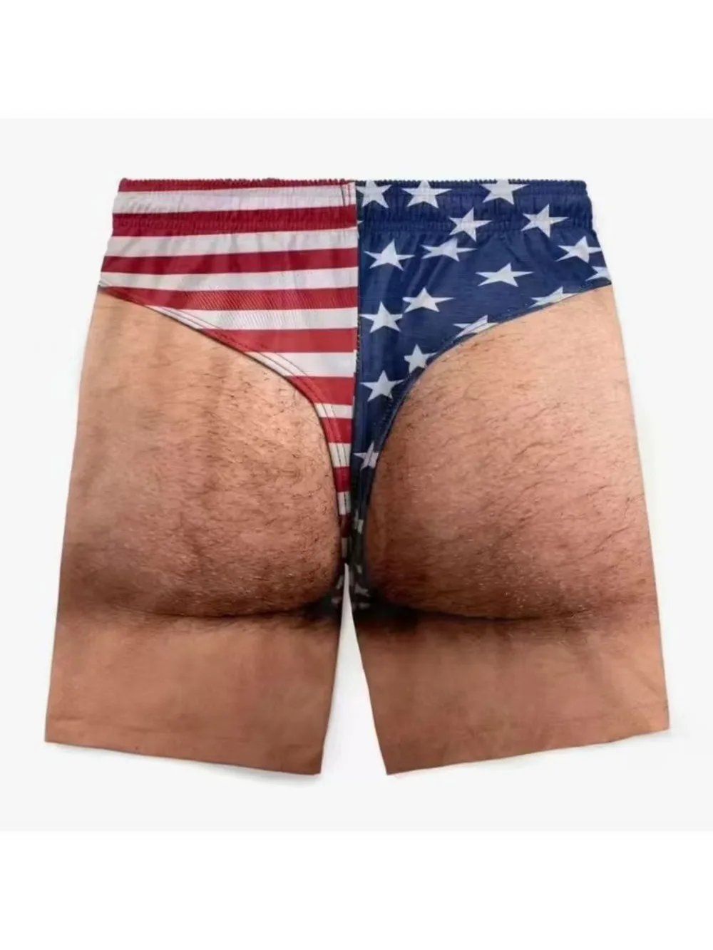 American Flag Fake Butt Breathable Quick-drying Hawaiian 3D Print Men Summer Loose-fitting Casual Seaside Beach Surfing Shorts