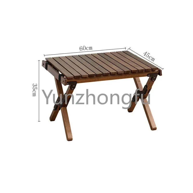 Outdoor Solid Wood Egg Roll Table Car Portable Family Barbecue Small Roll Table Folding Table