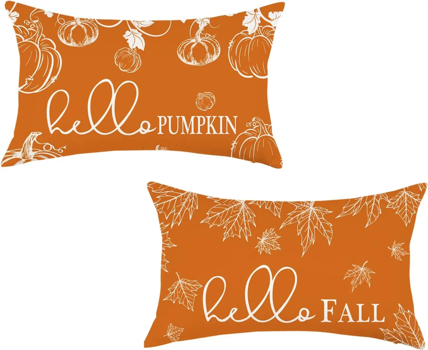 

Fall Throw Pillow Covers 12x20 Set of 2 Farmhouse Hello Fall Pumpkin Maple Leaves Decorations Outdoor Patio Autumn Seasonal Cush