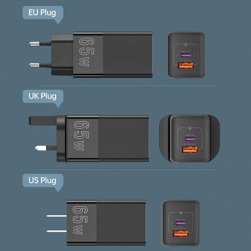 Cargador súper rápido de doble puerto, Original, carga rápida de 65W para apple, samsung, xiaomi, LG, QC PD