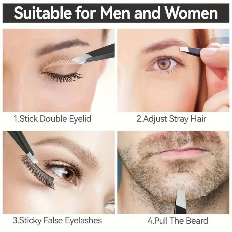 ​ Pinzas para pestañas puntiagudas - Punta inclinada para una aplicación y depilación precisas de pestañas postizas - Agarre fácil para control constante