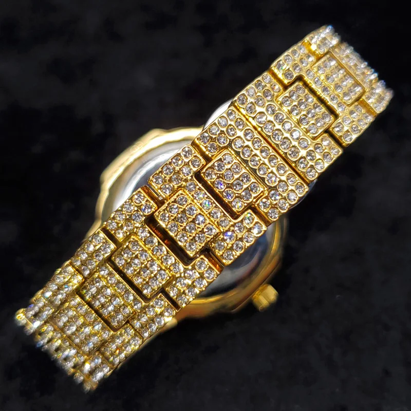 18K Gold Luxury Diamond Watches for Men Bling Shiny Hip Hop Zircon Wristwatch Fashion Iced Out Quartz Date Clock Dropshipping