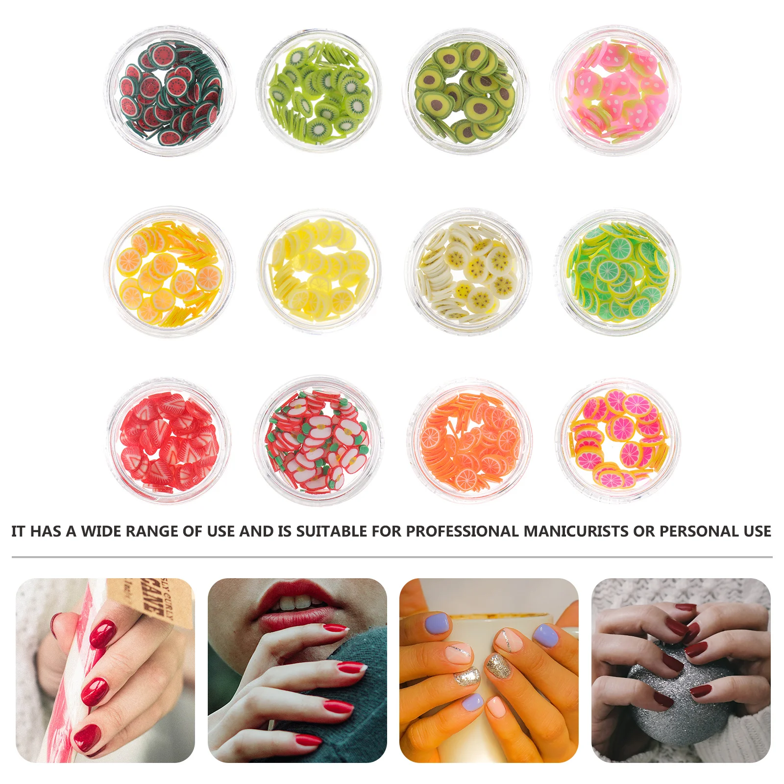 

12-Color Fruit Sliced Manicure Sequin Polymer Clay Nail Art Epoxy Decor DIY Accessories for Professional and Personal Use