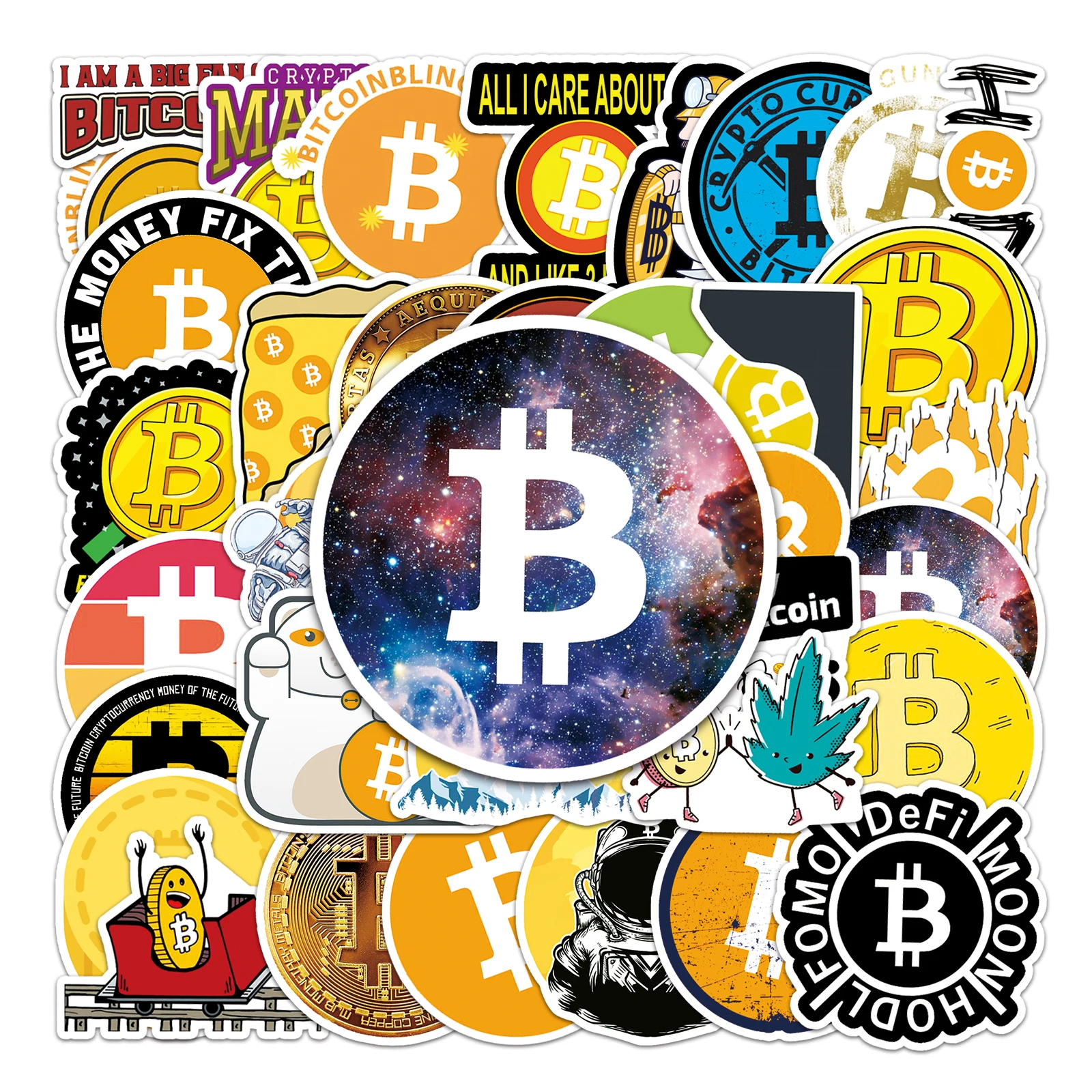 50pc Gold Bitcoin Series Cartoon Cute Graffiti Stickers Suitcase Laptop Guitar Skateboard Personalized Decoration Stickers