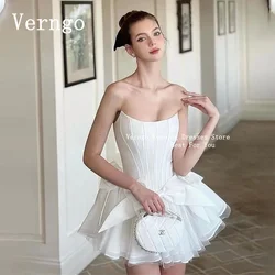 Verngo White Ball Short Prom Gown Strapless A Line Mini Evening Dress For Women Simple Bow Formal Occasion Dress