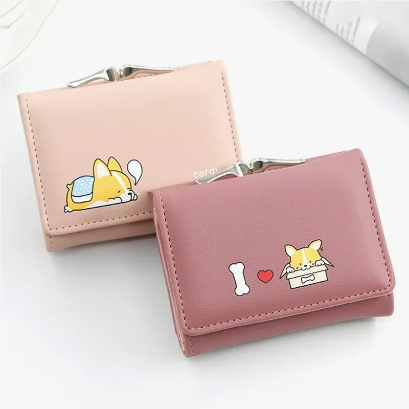 

New Women Small Wallets Cute Corgi Doge Design Ladies PU Leather Female Short Money Purses With Coin Pocket Card Holder Girls