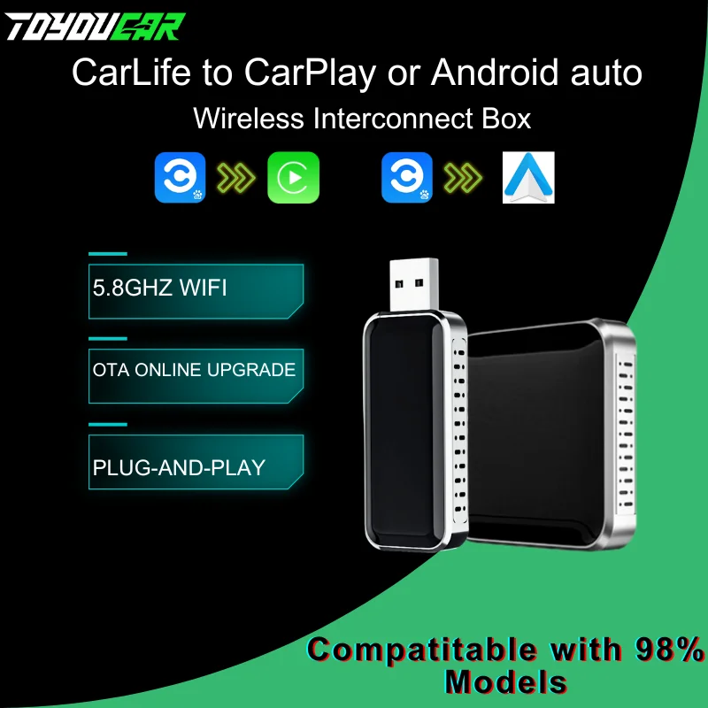 TOYOUCAR Wired Baidu Carlife to Apple carplay&Android Auto Wireless Adapter WiFi Fast Connect For Geely Chery GAC Kia Honda