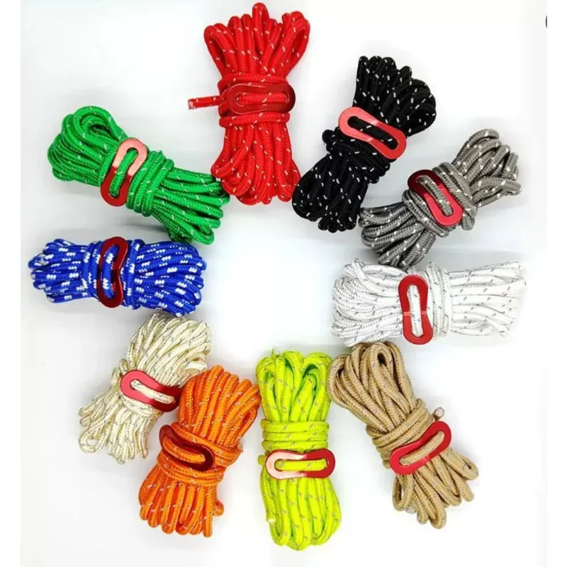 

4mm 200lb High Strength Reflective Light Weight Tent Rope 4m , Metal Fixed Buckle, Suitable for Tent Tarp Awning Outdoor Camping