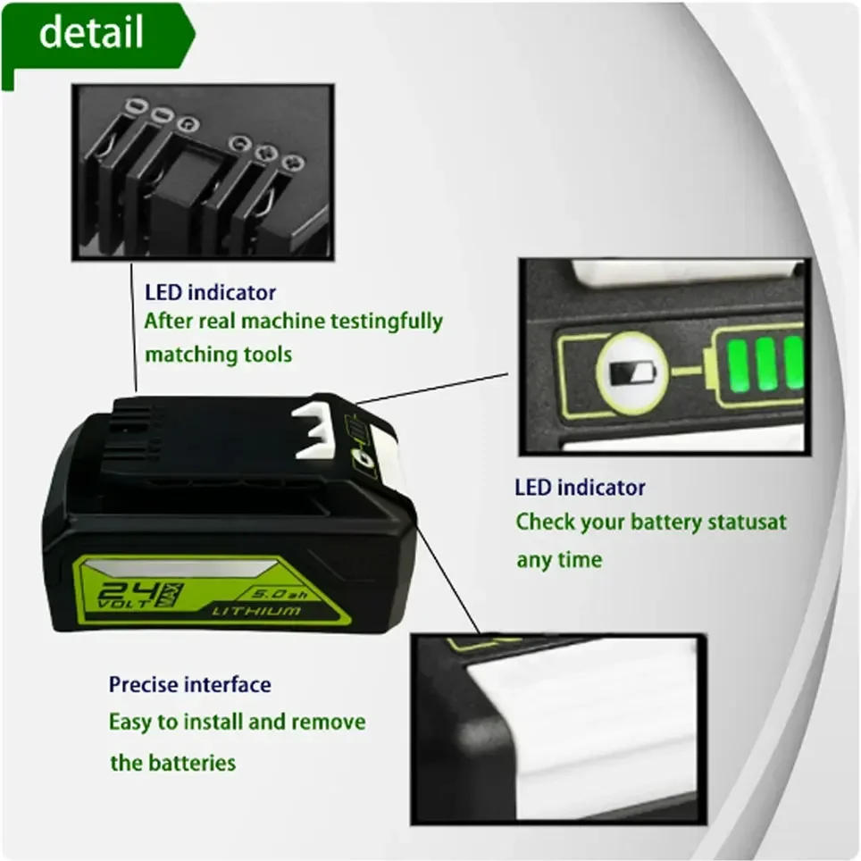 24V 8.0ah 6.0ah Li-ion Rechargeable Battery for Greenworks 24V 48V Power Tools 29842 29852 29322 20362 MO24B410 MO48L4211