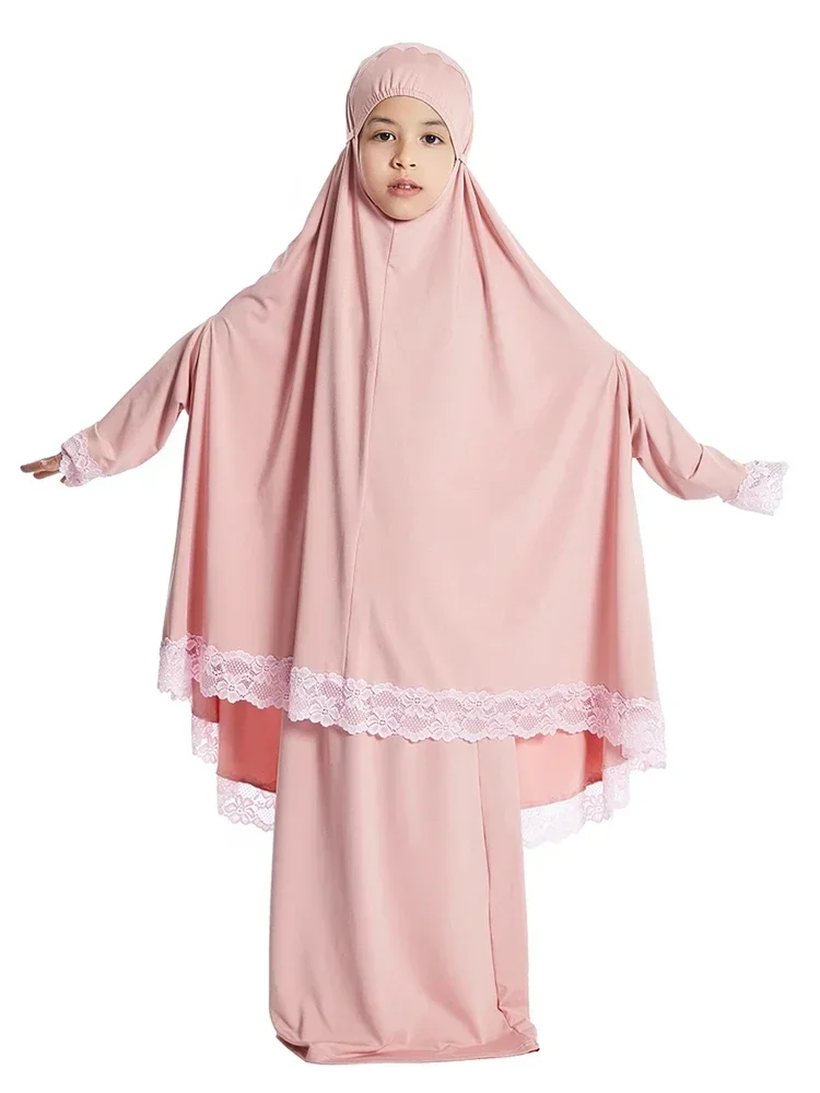 

Muslim Kids Girls Hijab Dress Ramadan Khimar Skirt Set Overhead Eid Prayer Garment Burqa Abaya Robe Kaftan Hooded Gown Jilbab