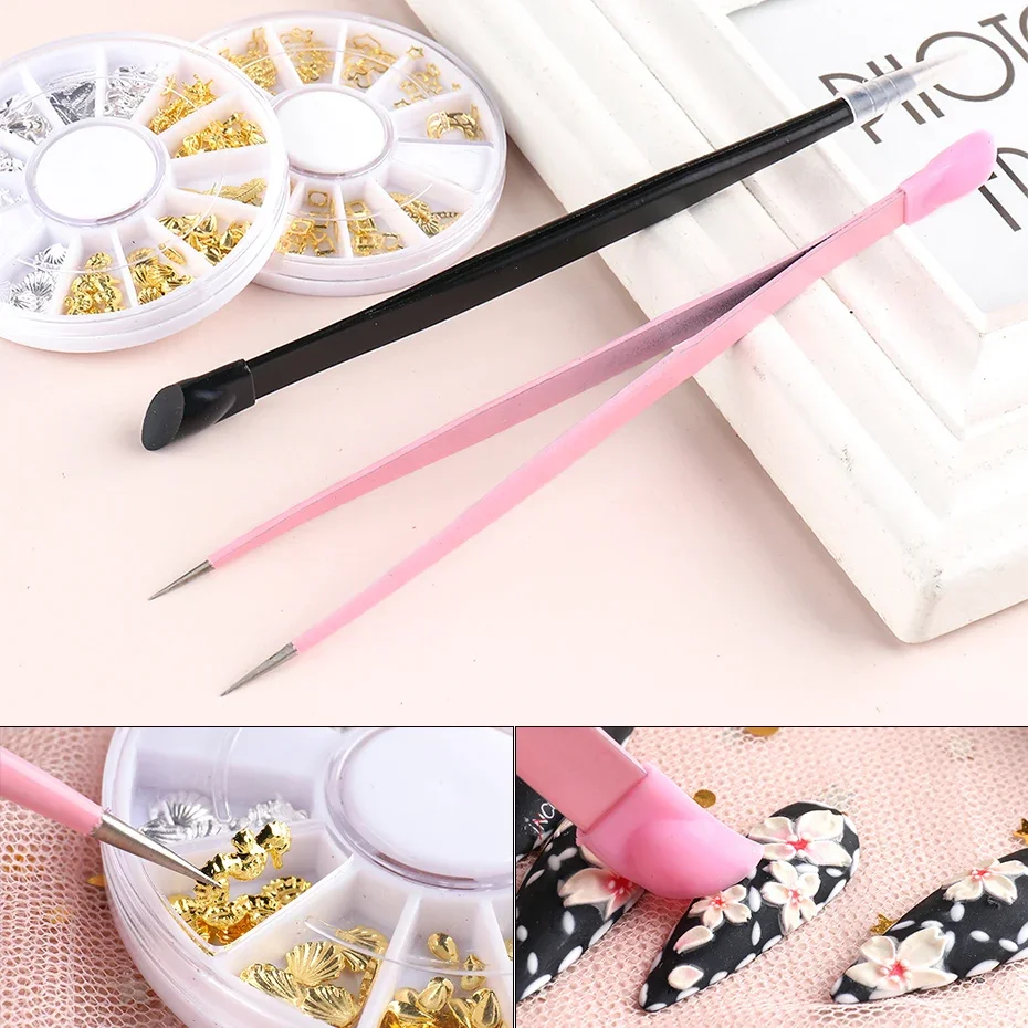 Double Sided Nail Tweezers Silicone Press Stick False Eyelashe Nail Clip Makeup Tool Sticker Rhinestone Nail Equipment SASN01-02