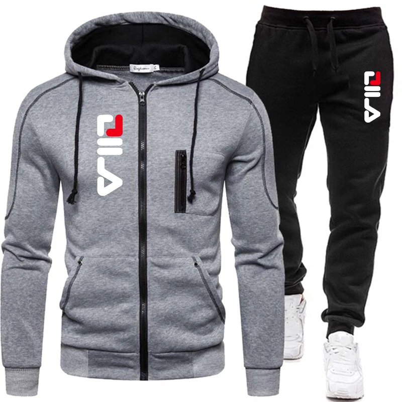 Fashion Tracksuit Men\'s Zipper Pullover Hoodies and Sweatpants Jogging Suit Male Autumn Winter Sportswear