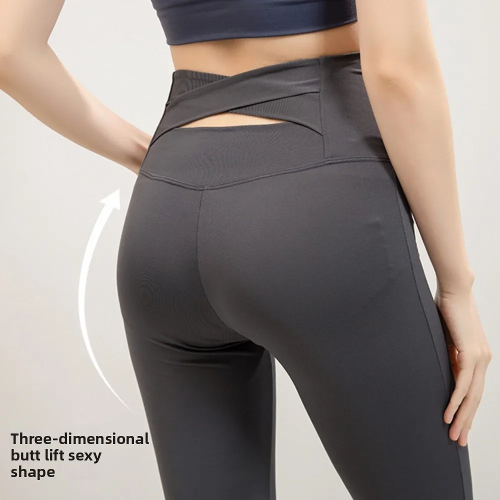 Pilates con pantaloni da yoga in velluto Cinghie incrociate Pantaloni fitness a vita alta Pantaloni elastici micro svasati invernali