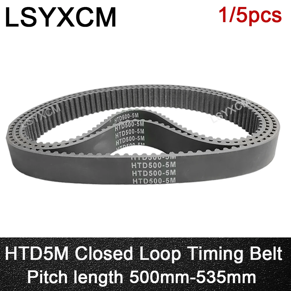 HTD 5M Timing Belt 500/505/510/520/530/535mm Length 10/12/15/20/25mm Width 5mm Pitch Rubber Transmission synchronous Pulley belt