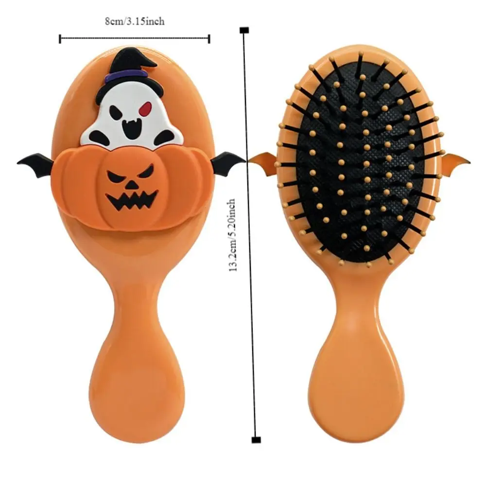 Compact Round Folding Comb with Mirror Pumpkin Scalp Anti Static Handle Comb Fine-Tooth Cartoon Pocket Hair Brush Halloween