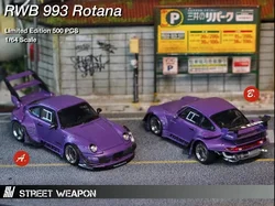 Street Weapon Warrior 1:64 RWB 993 Rotana GT wing  / double wing Purple Diecast Model Car