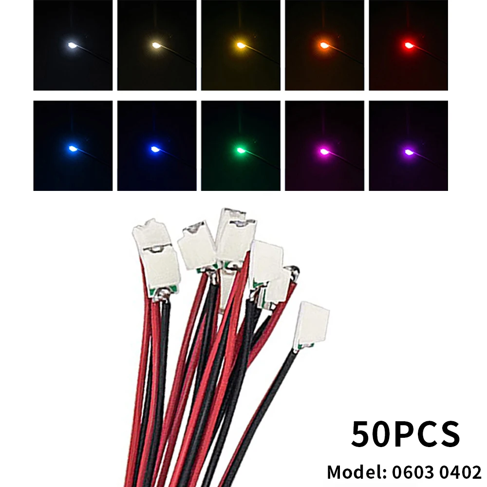 50 sztuk/partia 0402 0603 lampka SMD przewodowa mikro Led wstępnie lutowana Micro Litz Chip przewodowy 30cm 3V Model kolejowy sceny zabawki DIY