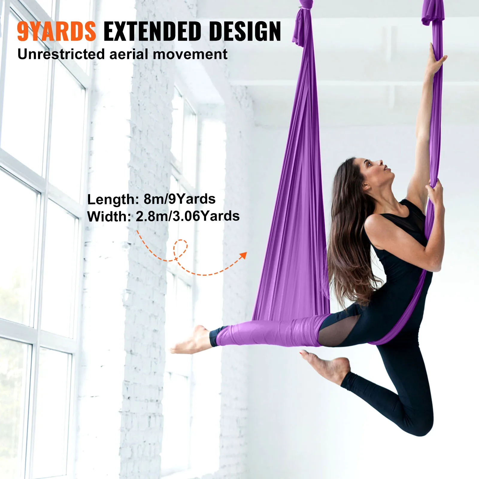 VEVOR 8.7/11 Yards Aerial Yoga Hammock & Swing Yoga Starter Kit Aerial Silk Fabric Yoga Strap Accessory for All Levels Fitness