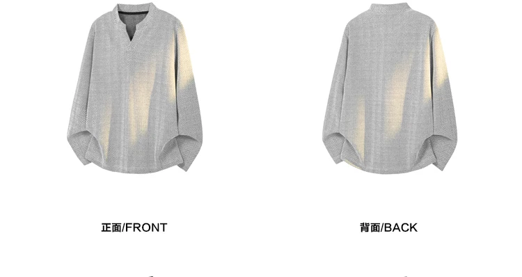 Herren-T-Shirt mit V-Ausschnitt, Fischgrätmuster, langen Ärmeln, einfarbig, lockerer Oversize-Schnitt, weich, lässig, Pullover-Stil. – Detail 11
