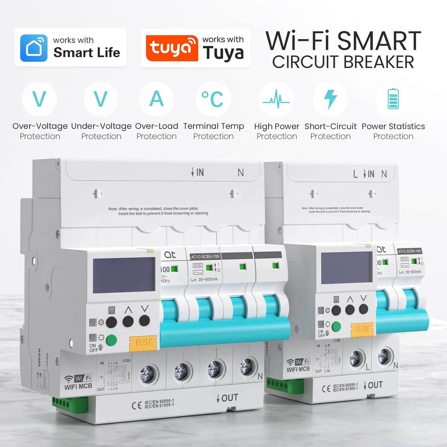 AT tuya RCBO met LED-display Slimme stroomonderbreker Afstandsbedieningsschakelaar met overspannings- en lekstroombeveiliging smart life - afbeelding 1