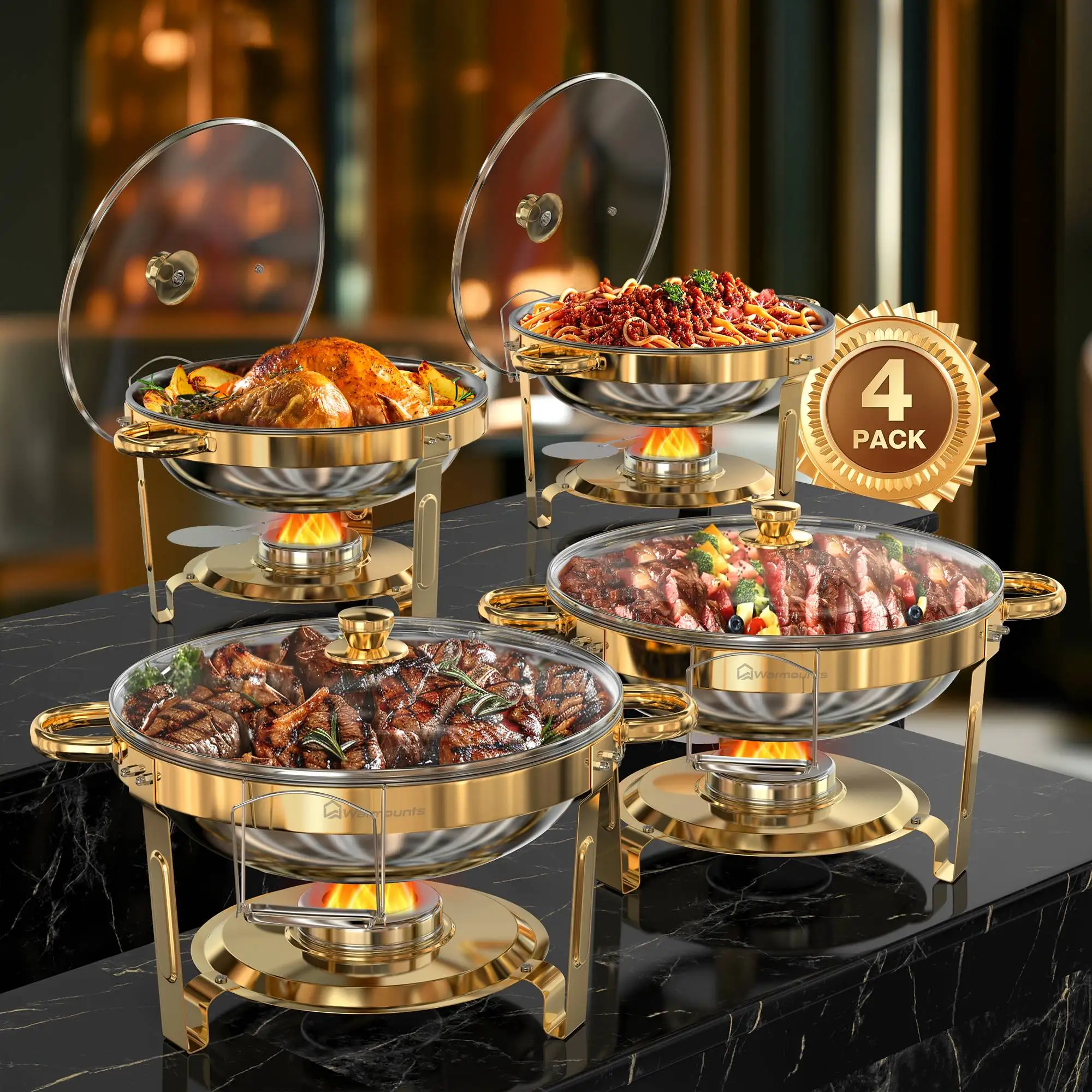 2/4 Pack Chafing Dishes voor Buffet 5QT Ronde RVS Chafing Dish Set voor Thuisfeesten, Kerst Buffet Warmer Set