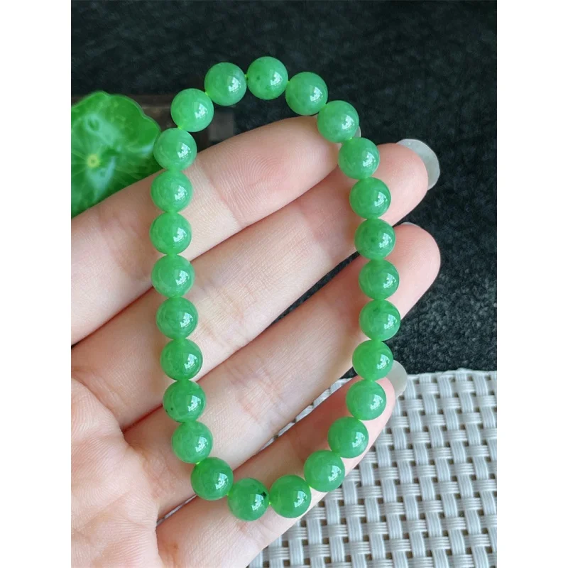 

Myanmar Natural a Bracelet Bead Ice-like Full Green round Beads Jade 25 16.29G