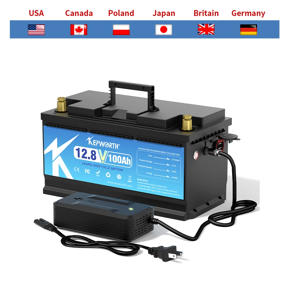 12V 100Ah LiFePO4 Lithium Iron Phosphate Battery Upgraded BMS 6000 Cycles For RV Campers Golf Cart Off-Road Off-Grid Solar Wind