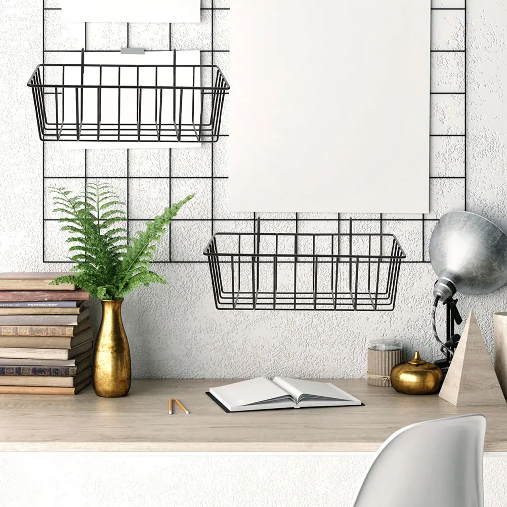 

1pcs Black Small Wrought Iron Wall Hanger Storage Basket Bathroom Kitchen Non Punching Strong Load Capacity Hanging Wire