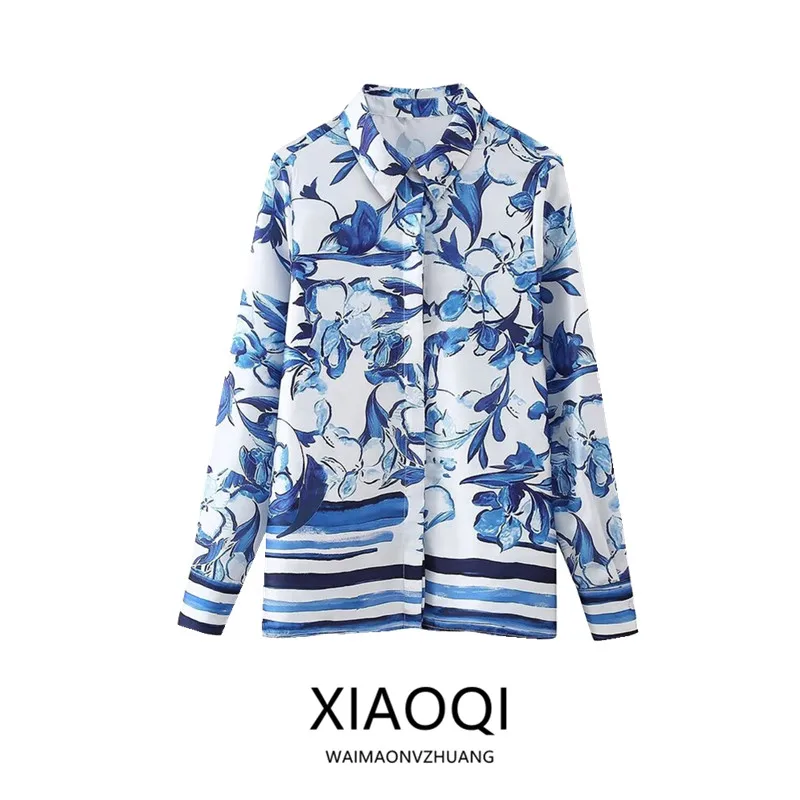 Printemps 2024 femmes irt imprimé fleuri polyvalent minceur Ne Long Sve coupe droite décontracté Faionable