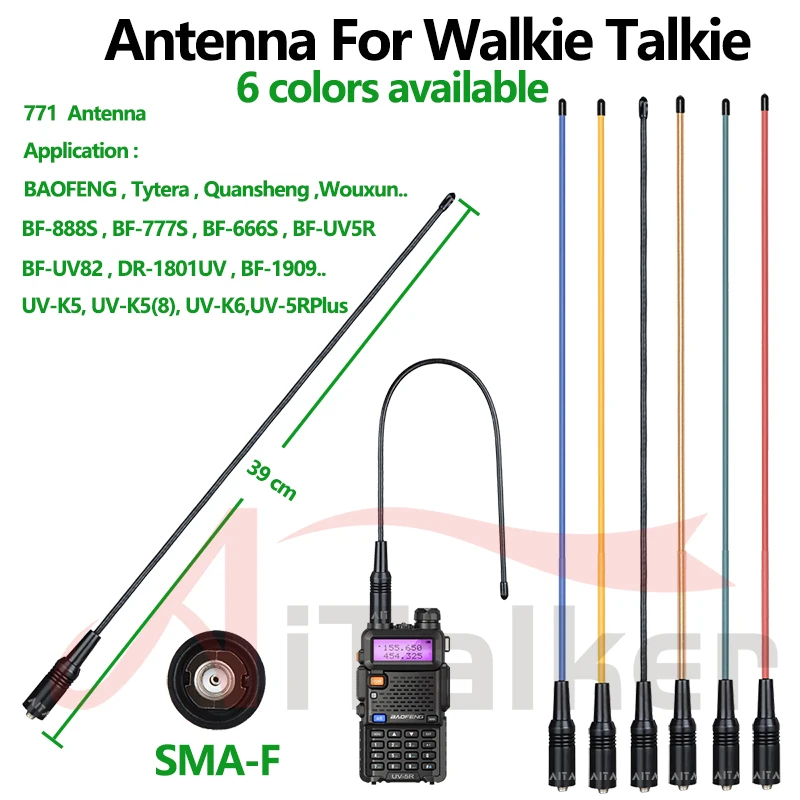 Quansheng Walperforated Talkie Antenne UV-K5 NA-771 SMA-F UHF VHF 136 ~ 174 Mhz 400 ~ 470Mhz Raido bidirectionnel attention Walki pour BAOFENG UV-5R