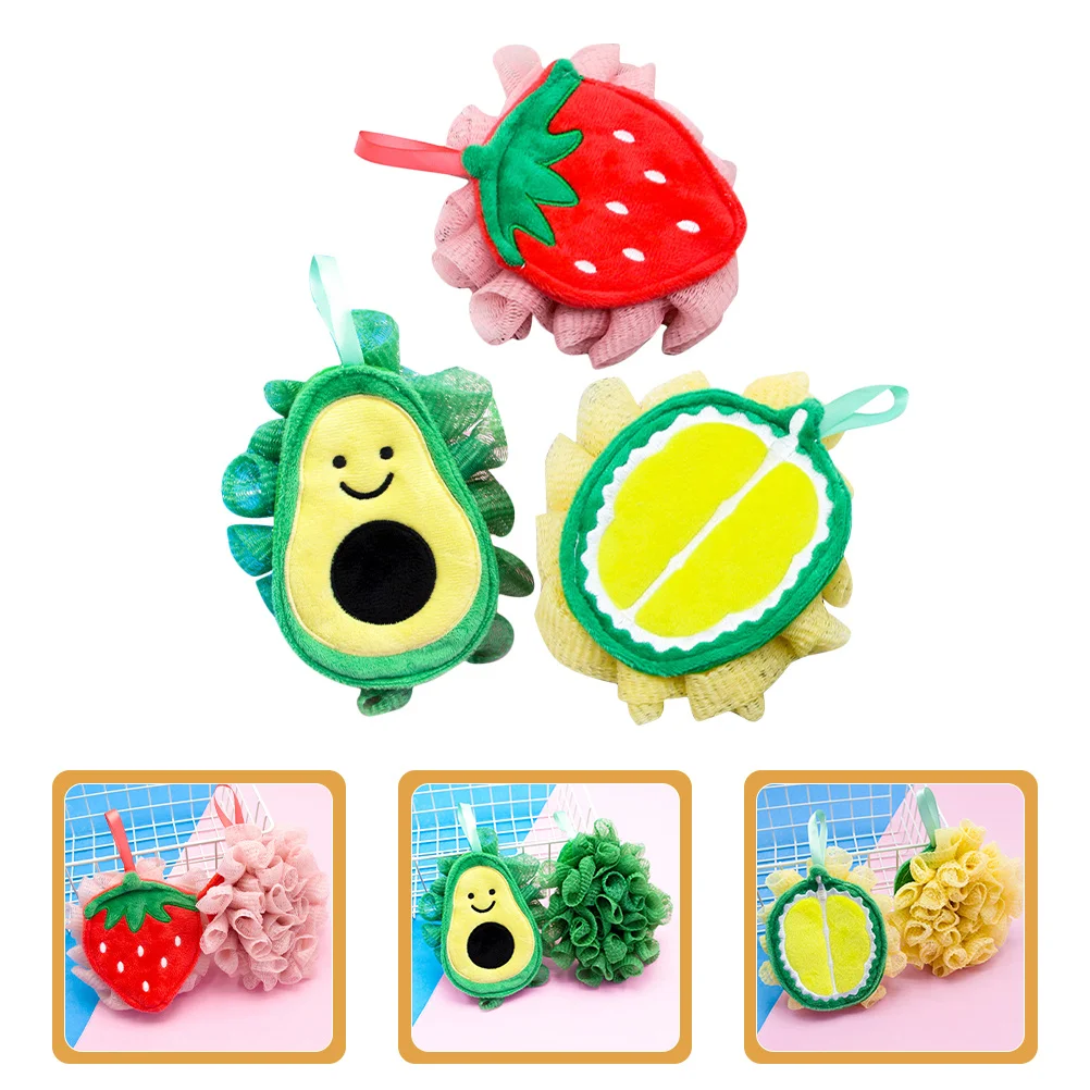 

3Pcs Fruit Shape Bath Sponge Cartoon Scrubber Fun Cute Bath Time Vibrant Colors Easy Use Skin Cleaning Scrubber
