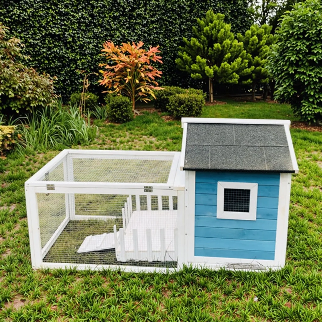 ep- SDR025 Eco-Friendly Outdoor Wooden Rabbit Breeding Hutch Blue Small Pet House Rabbit Cage 25 lb Capacity Includes Ramp&