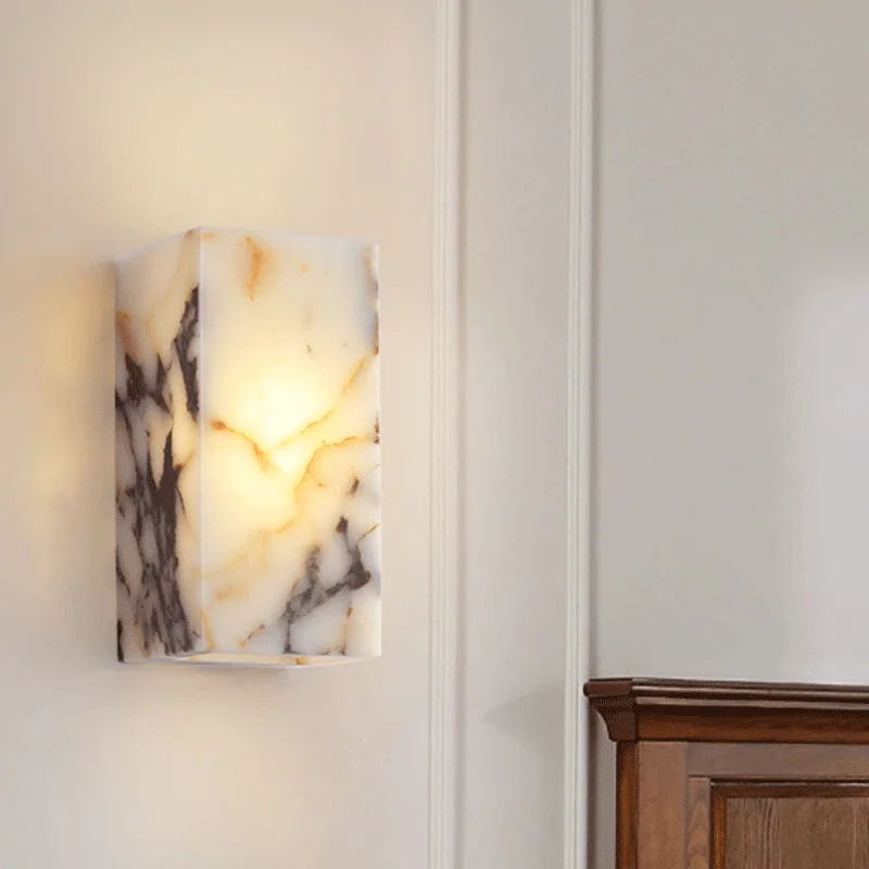 Luxury Black Cuboid Natural Stone Wall Lamp High-end Bedroom Bedside LED Sconce Living room Bathroom Waterproof Lighting Fixture