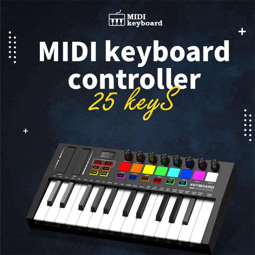 Professional Electronic Keyboard 25 Keys MIDI Keyboard Controller Electronic Audio Arranging Strike Pad Lightweight USB Display