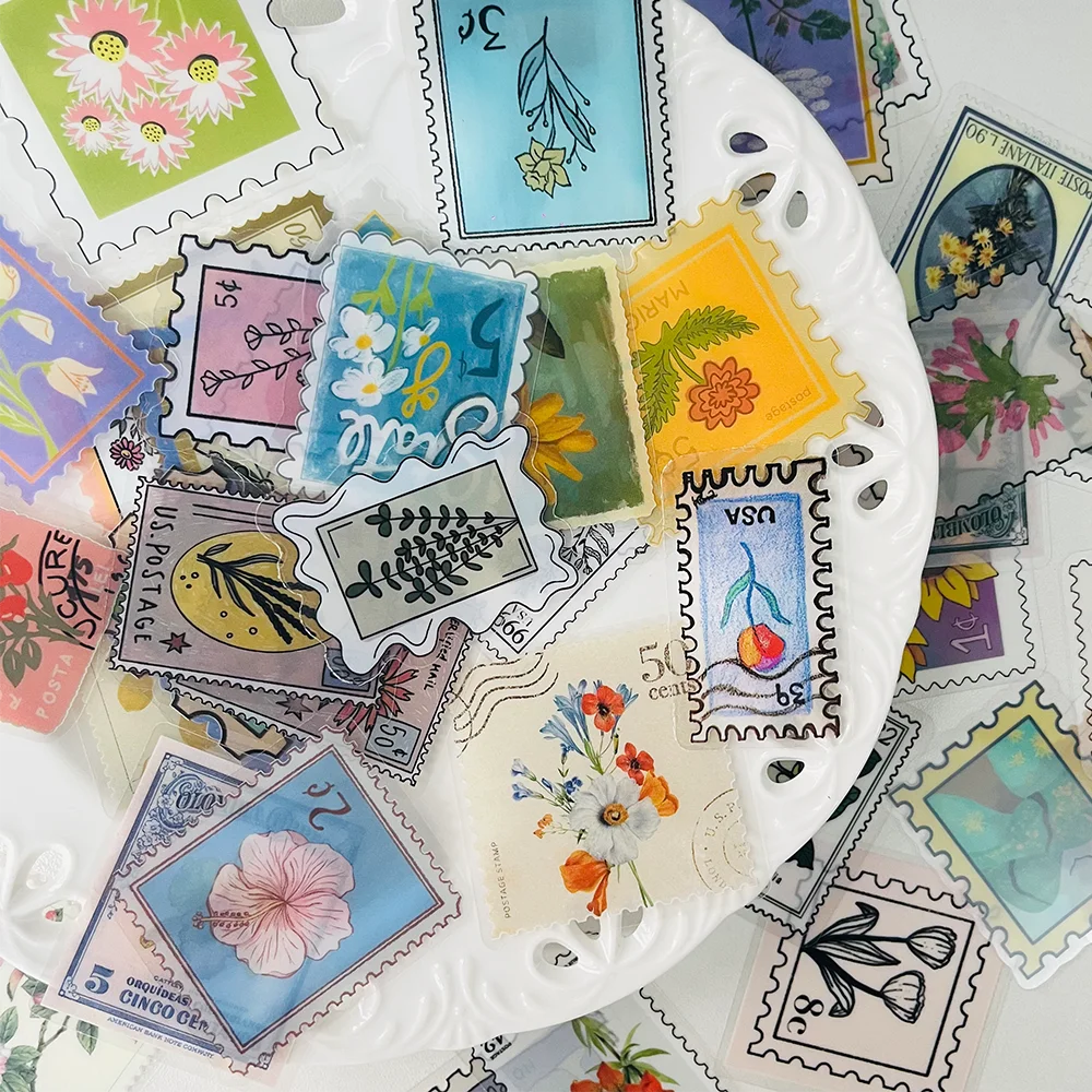 

50pcs stamps floral clear stickers luggage laptop scrapbook diary envelope decoration skateboard guitar helmet diy stickers