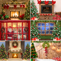 Bonvvie Christmas Backdrop Christmas Tree Window Fireplace Stockings Baby Portrait Photography Background Photocall Photo Studio