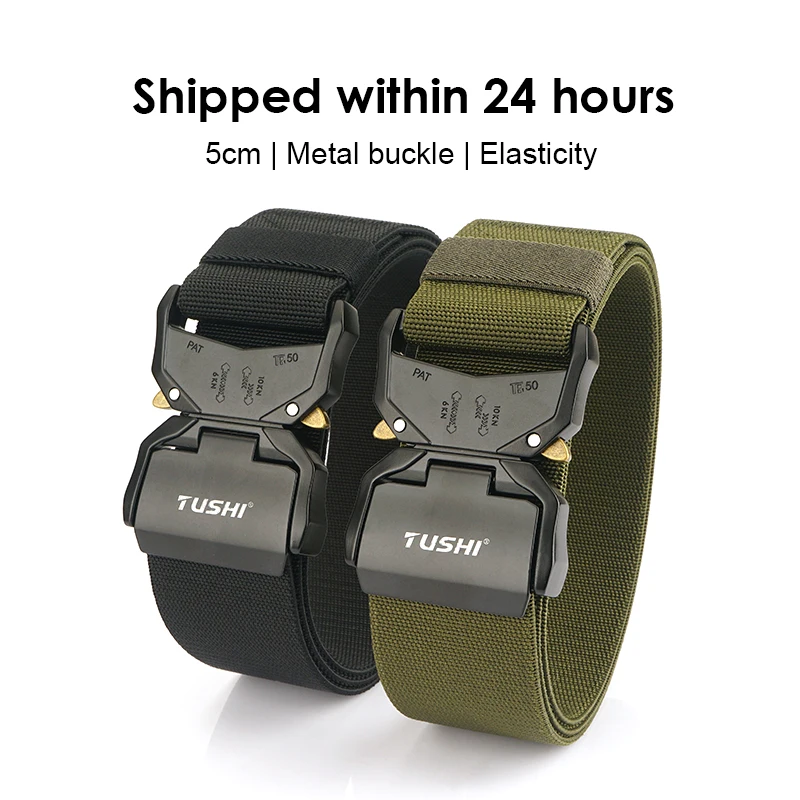 HSSEE 5cm Wide Belt for Men 2 Inch Elastic Belt Quick Release Aluminum Buckle Outdoor Casual Belt Military Tactical Girdle Male