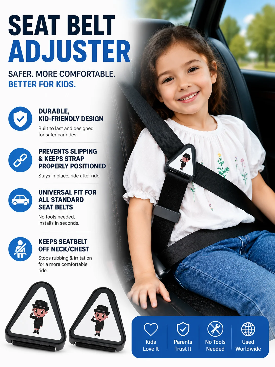 Kids Seat Belt Adjuster, Universal Car Seatbelt Positioner for Children, Safe & Comfortable Seat Belt Clip to Prevent Neck Rubbi