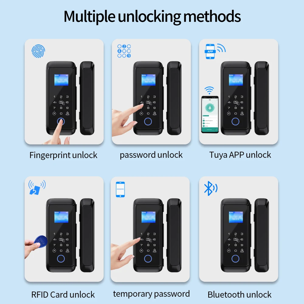 Tuya Bluetooth Fingerprint Smart Lock for Office Store Wooden Glass Sliding Door Fingerprint RFID 13.56Mhz Card Password Unlock