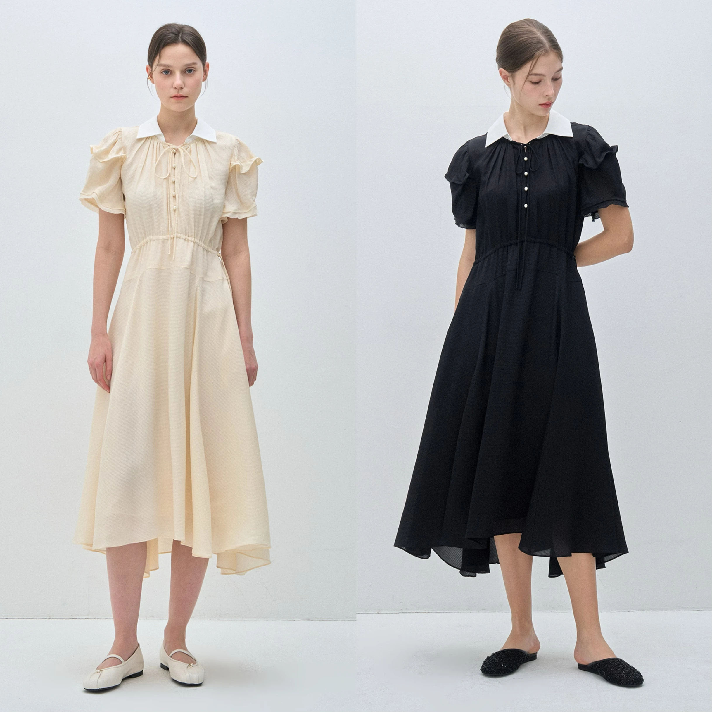 

Весенне-летняя шифоновая юбка в корейском стиле с многослойным воротником-стойкой, простым дизайном, средней длины, А-силуэта, на молнии