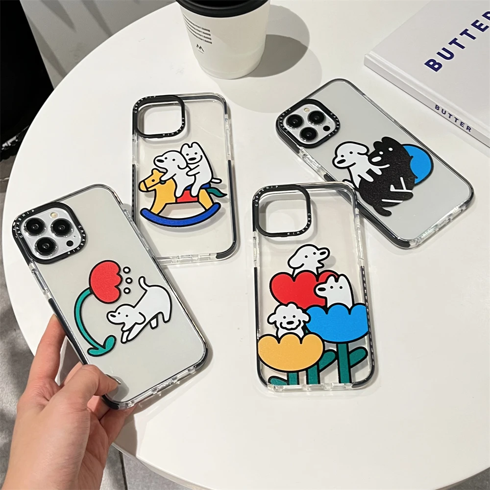 

For iPhone 16 15 14 13 12 Pro Max Funny Flower Dog Pattern Case 11 X XR XS Max 12 13 Mini Clear Shockproof Case 14 15 Plus