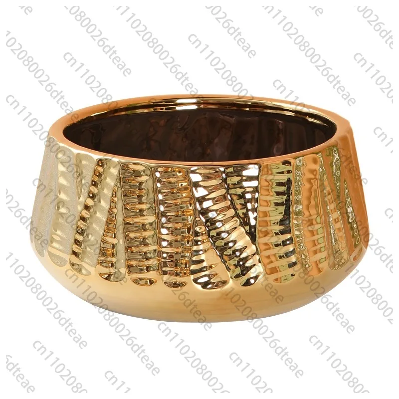 Electroplated Gold Flower Pot Large Diameter Large Ceramic Flower Ware Phalaenopsis Light Luxury High-end Decoration