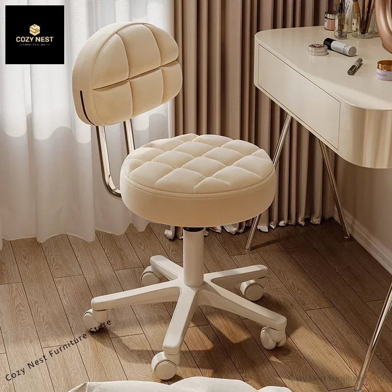 Makeup chair girls bedroom household dresser stool backrest cream wind round stool light luxury advanced manicure pulley stool