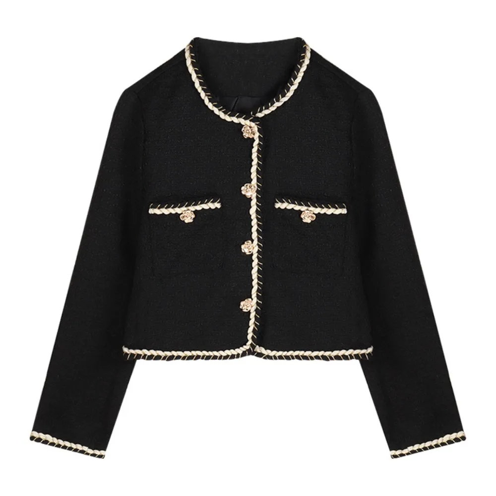 Classic Y2k Elegant Jacket Women Tweed Chic Vintage Coats Korean Outerwear Socialite Style Jacket Autumn/Winter