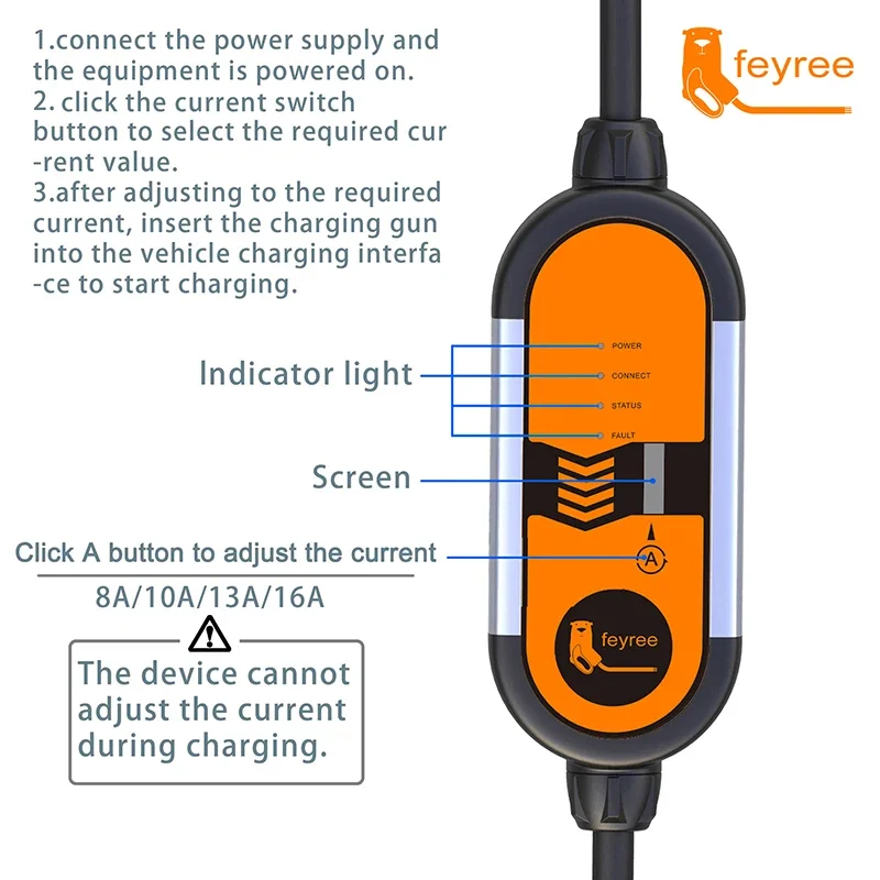 EV Portable Charger Type2 Plug GB/T Plug Connector 16A Single Phase 3.5KW Type 1 Wallbox Charging Station for Electric Vehicle