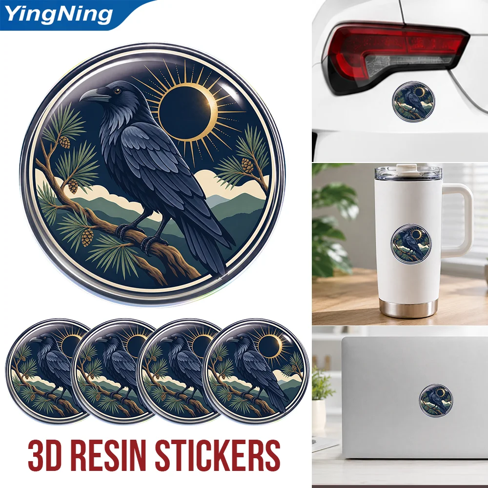 Raven Eclipse 3D Epoxy Resin Domed Sticker Gothic Bird Celestial Wildlife Waterproof Self Adhesive Decal for Car Laptop Tumbler