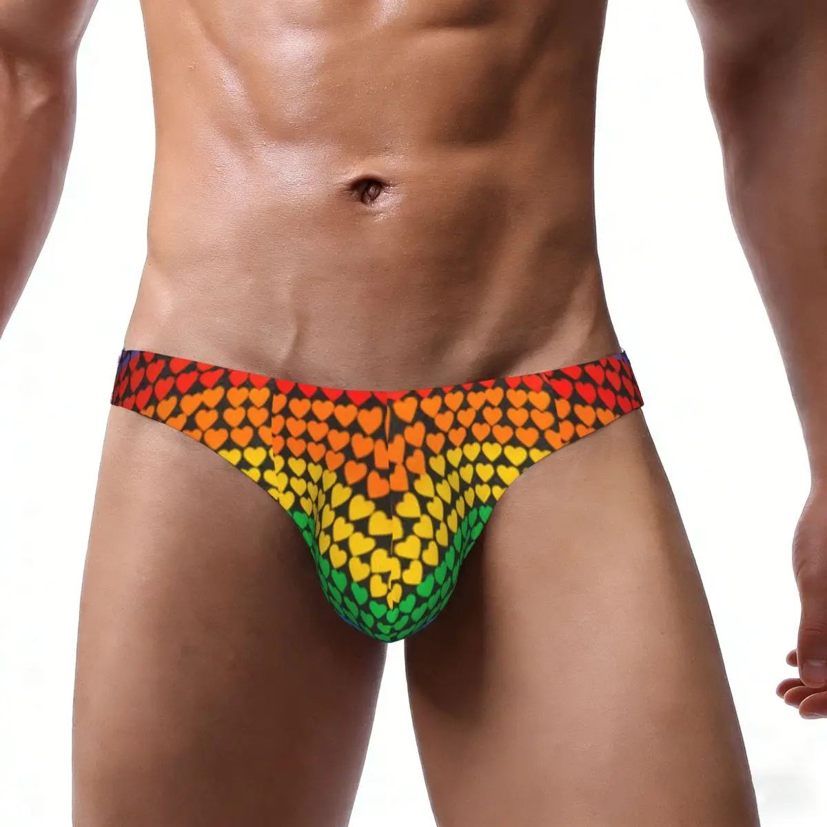 Men's Panties Man Briefs Rainbow Flag With Hearts Sexy Underwear Male Bikini Underpants