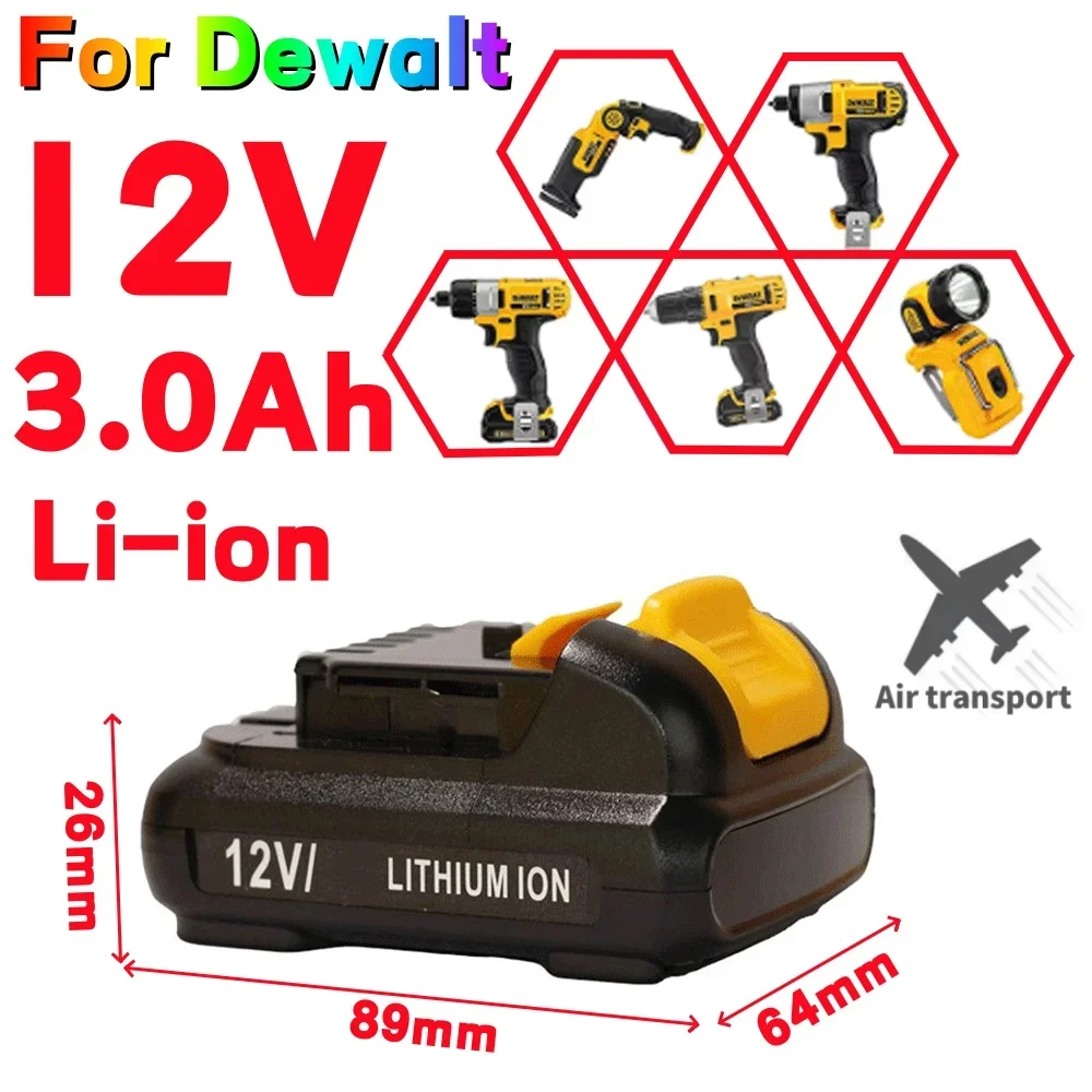 12V 3000mAh Li-ion Battery For DEWALT DCB120 DCB122 DCB124 DCB125 DCB121 DCB100 DCB101 DCB119 Power Tools Battery+Charger